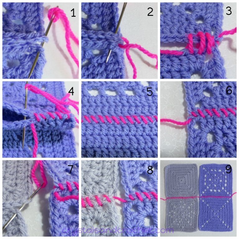 Whip Stitch and Mattress Stitch Join Crystals & Crochet